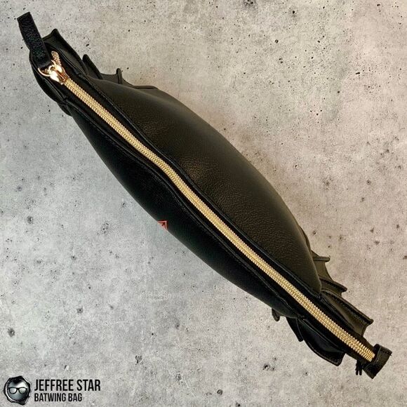 JEFFREE STAR BAT PURSE ZIPPER MAKEUP COSMETIC BAG IN BLACK VEGAN LEATHER BATWING - Picture 7 of 16